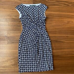 Lauren Ralph Lauren Petite 6P Navy White Sheath Dress Twist Front